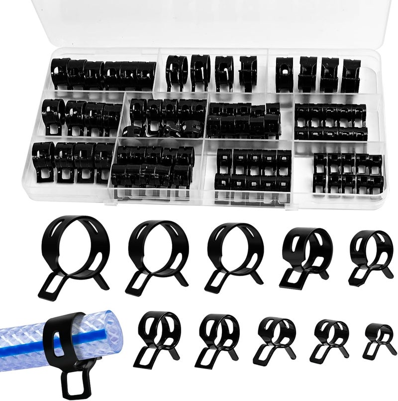 AUUTI 80pcs Vacuum Hose Clamps Assortment Kit - Spring Hose Clamps for 6mm To 18mm Silicone Pipes - Low Pressure Air Clip Set (Black) - Image 1